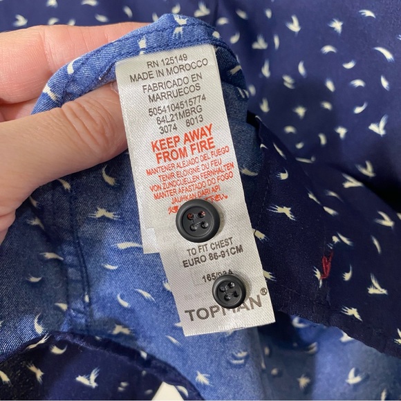Topman Patterned Slim- Fit Navy Blue Men's Button Down Casual Shirt L - Picture 11 of 12